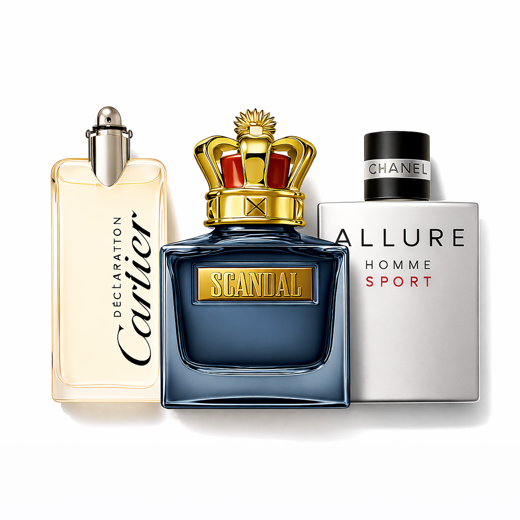 Combo de 3 perfumes Allure Homme Sports, Jean Paul Gaultier Scandal, Cartier Declaration 100ml