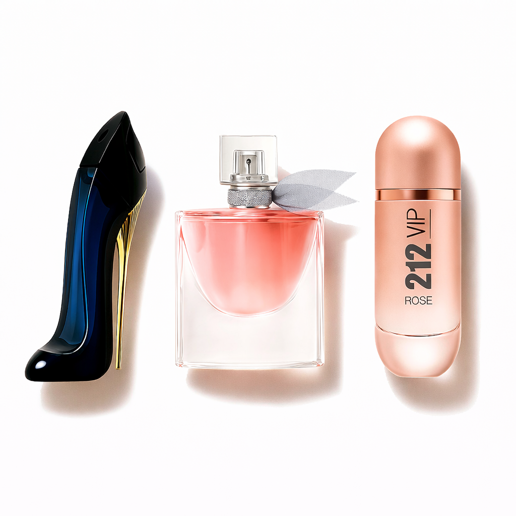 Combo de 3 perfumes Carolina Herrera GOOD GIRL, Lancôme LA VIE EST BELLE e Carolina Herrera 212 VIP ROSÉ 100ml